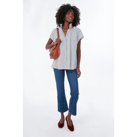 Tuckernuck Pomander Place Rae Blouse Size XS Blue Stripe Cotton Top - Picture 3 of 13